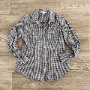 Black & White Gingham Button Down Flannel Shirt